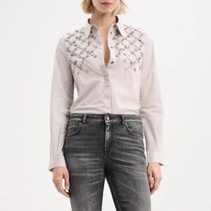 DOROTHEE SCHUMACER SPARKLING POPLIN Hand Embroidered Button Up Shirt Size XS